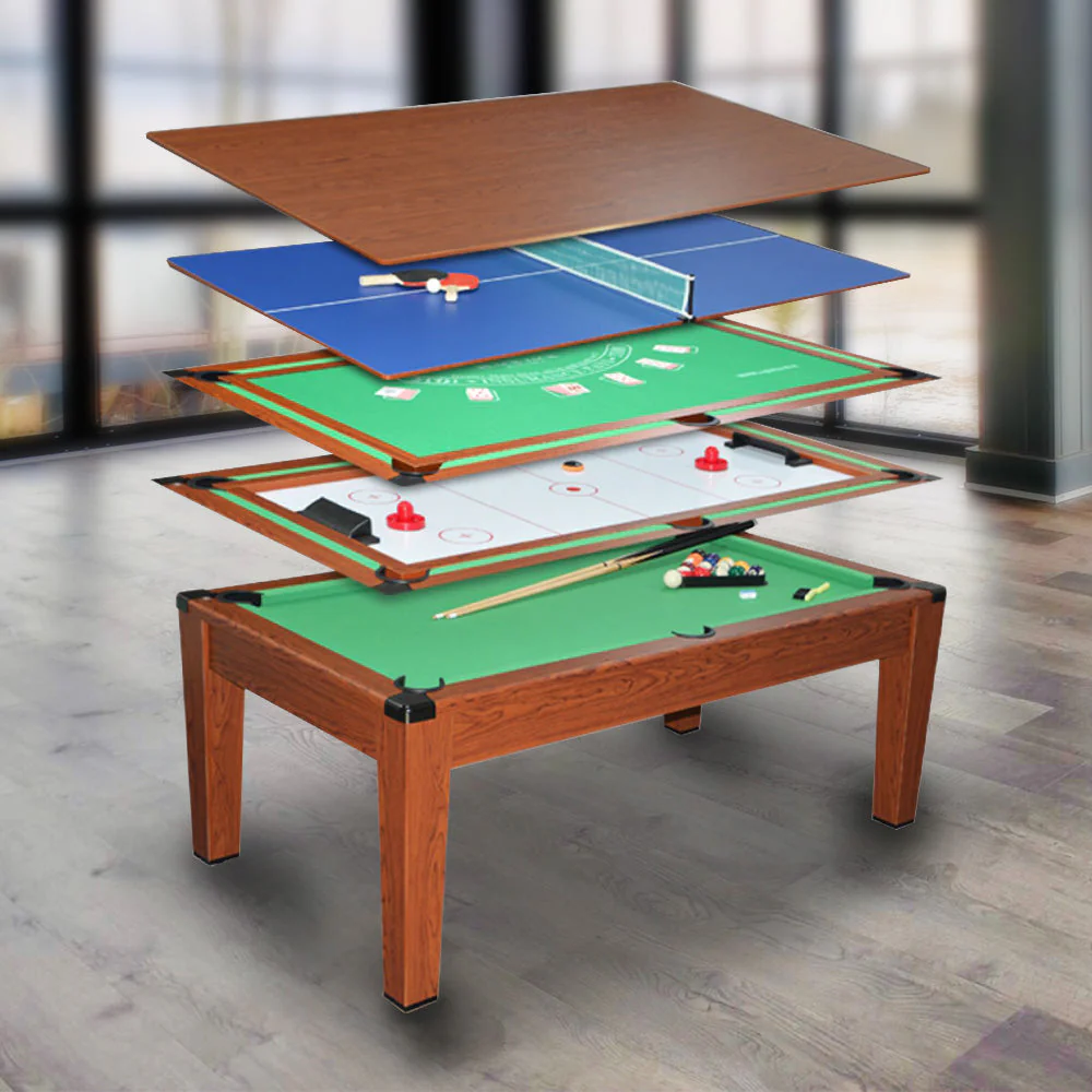 CUETIQ M8401 6.4FT 5-In-1 MDF Multifunctional Pool Table/Air Hockey/Poker/Table Tennis/Dining Top - Wood - Image 2