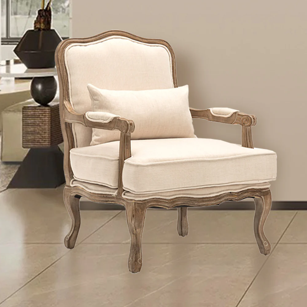 LIVARA Oak Wood Traditional French Accent Chair - Image 3