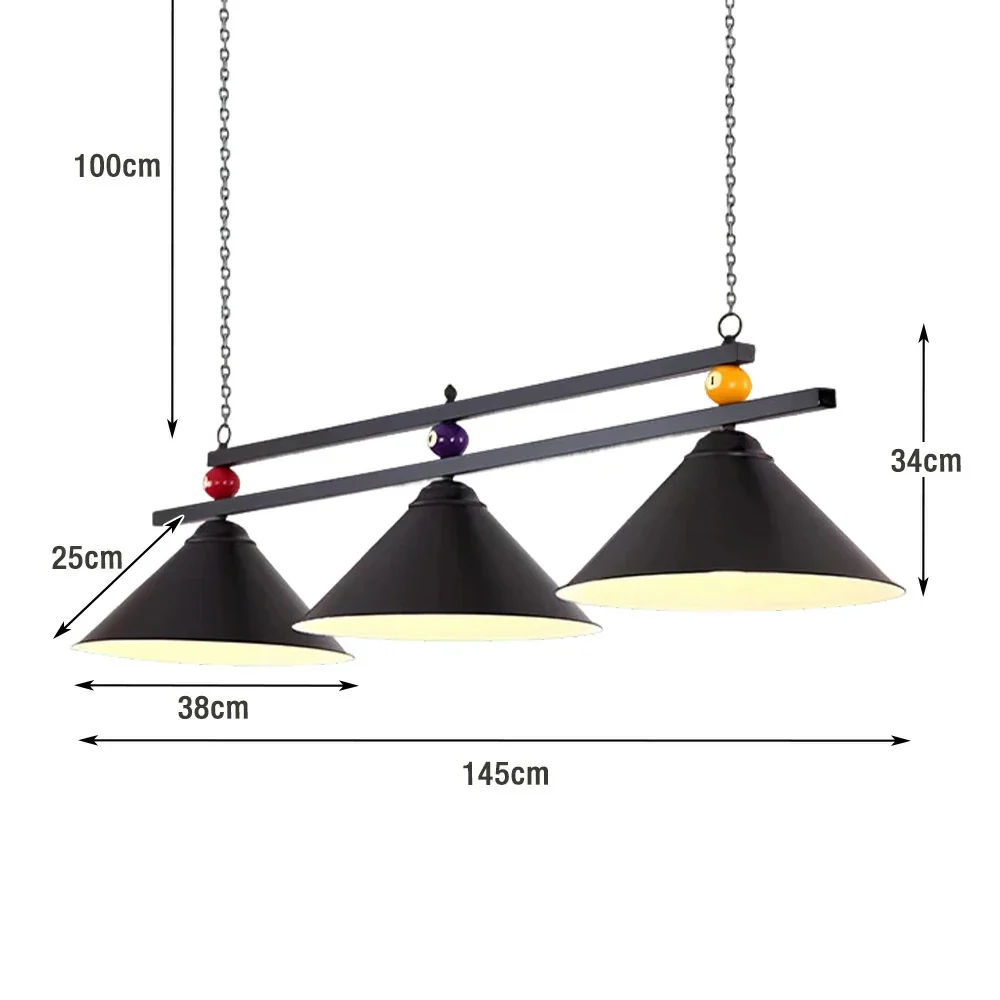 ARIX Pool Table Light, Heavy-Duty Chain and Thick Iron Rod, Painted Iron Shades with E27 Sockets, Durable and Elegant Billiard Lighting - Black - Image 5