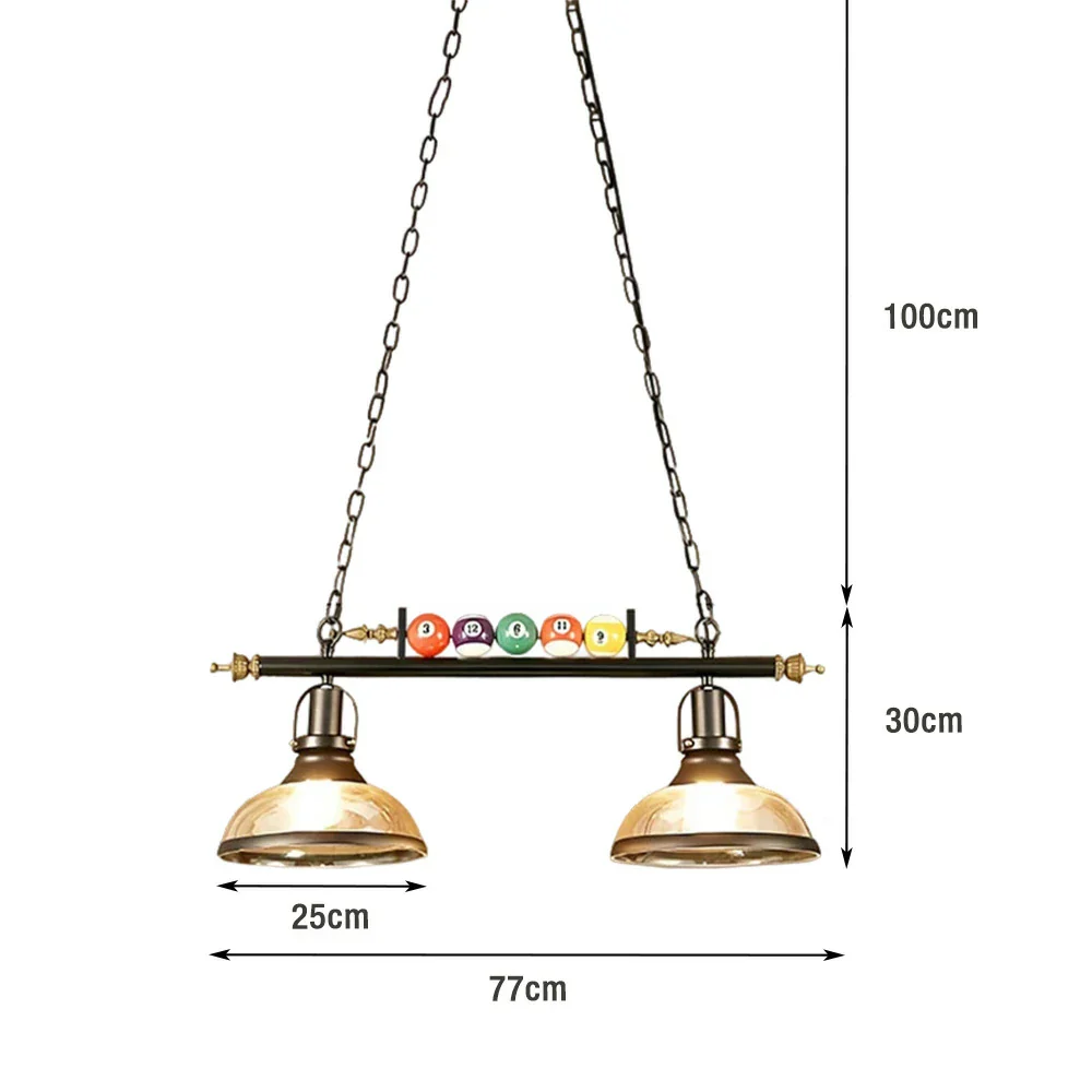 ARIX Pool Table Light, Double Glass Shades with Iron Frame, Adjustable 100cm Chain, E27 Socket, Durable Billiard Room Lighting - Image 5