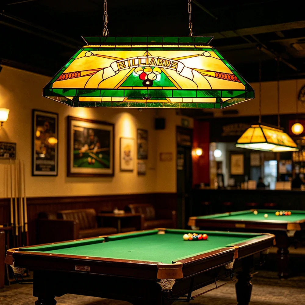 ARIX Tiffany Style Billiards Pendant Light Stained Glass Pool Table Hanging Lamp - Green - Image 2