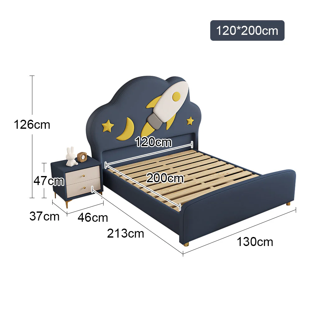 LIVARA Silicone Leather Kids Bed Solid Wood Frame - Dark Blue - Image 4