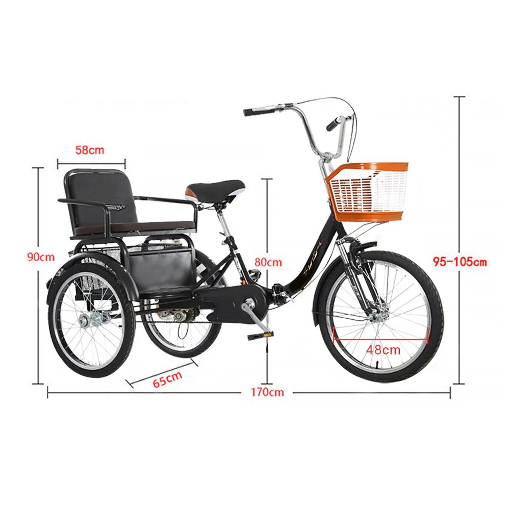 VOLTUS 20 Inches Suspension Fork Foldable 3 Wheels Bike W/ Basket Widened Seat Adult Tricycle - Image 15