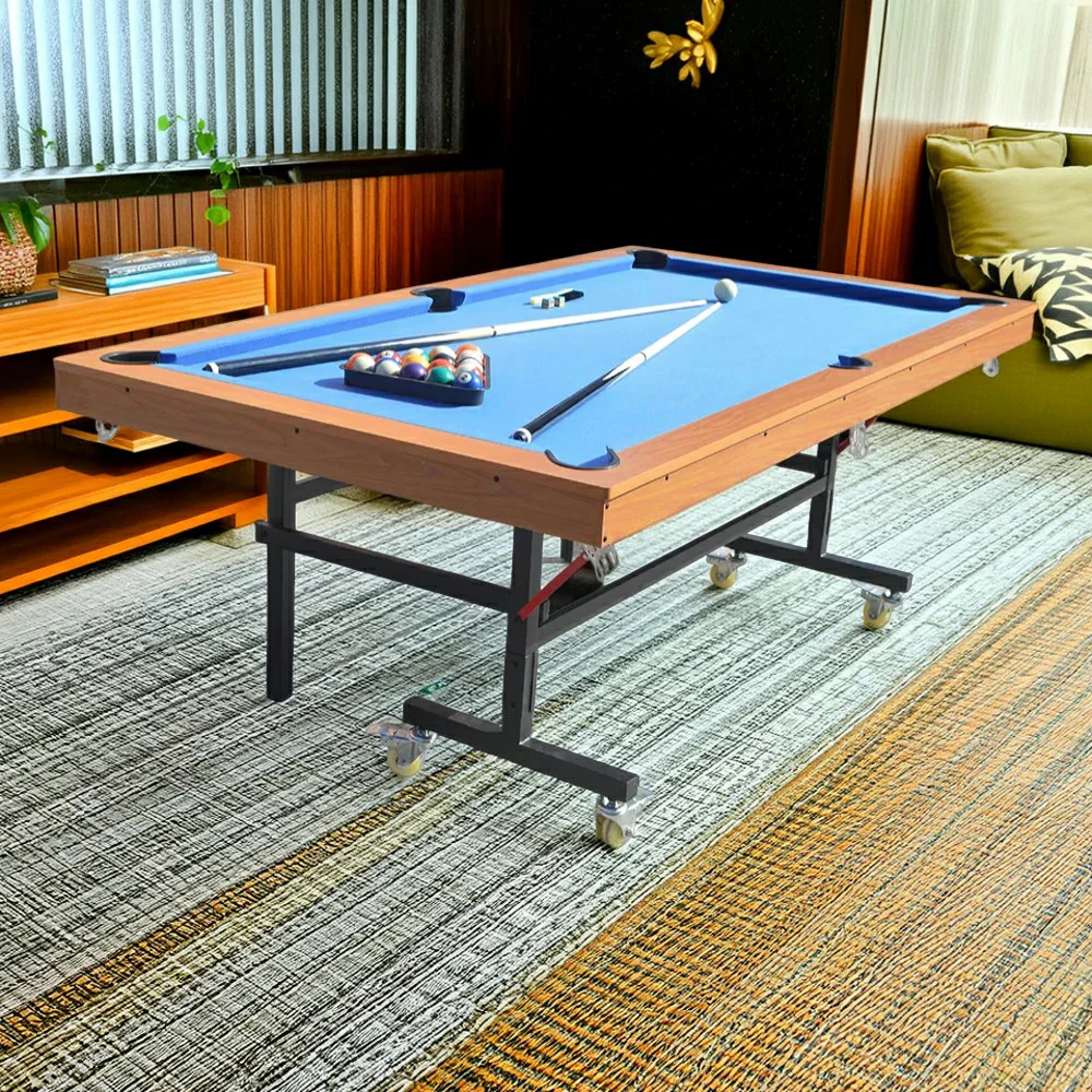 CUETIQ 7FT Foldable Pool Table, Half KD Construction, Easy Storage, Strong Support, Precise Ball Rebound, Durable Design- Wood&Blue - Image 2