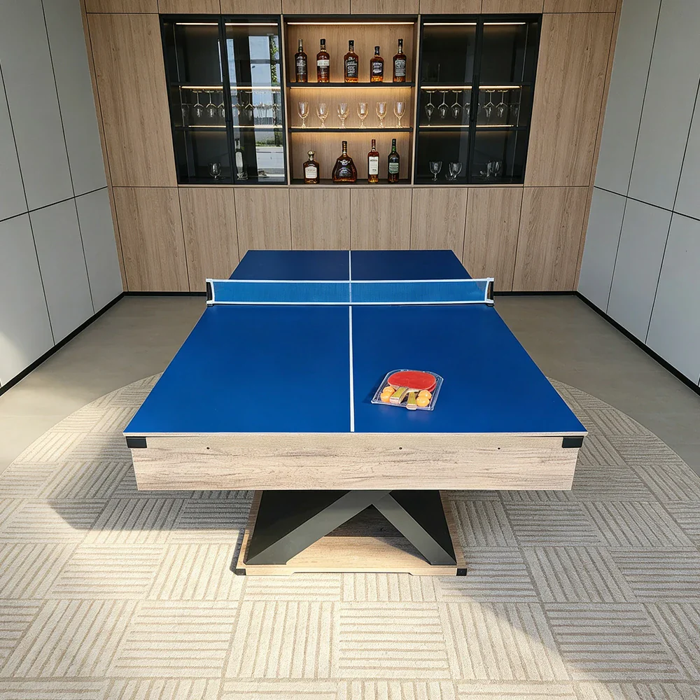 CUETIQ P028 Kingkong 7/8FT 3-in-1 Multi-Function Pool Table - Convertible to Ping Pong Table & Dining Table Top, MDF Construction - Black - Image 11