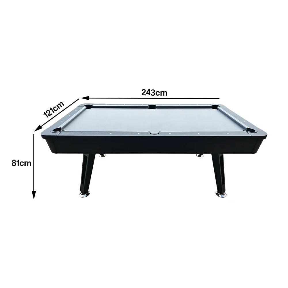 CUETIQ P032 7FT/8FT Modern MDF Billiard Table - Matte Grey Top, Heavy-Duty Metal Legs, Stable Four-Leg Design - Grey Black - Image 10