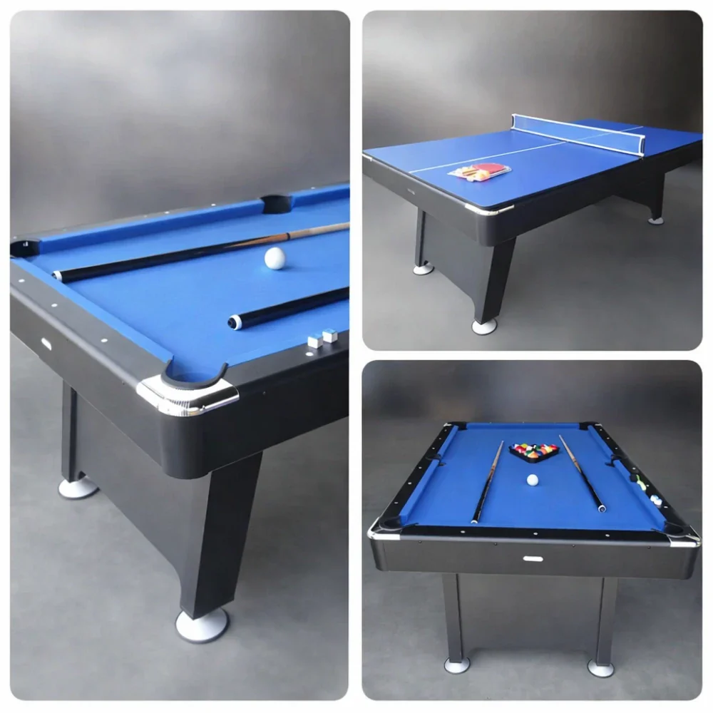 CUETIQ P033 7FT 3-in-1 Billiard Table - Pool Ping Pong Dining Combo, Heavy-Duty MDF, Modern Design - Blue Black - Image 3