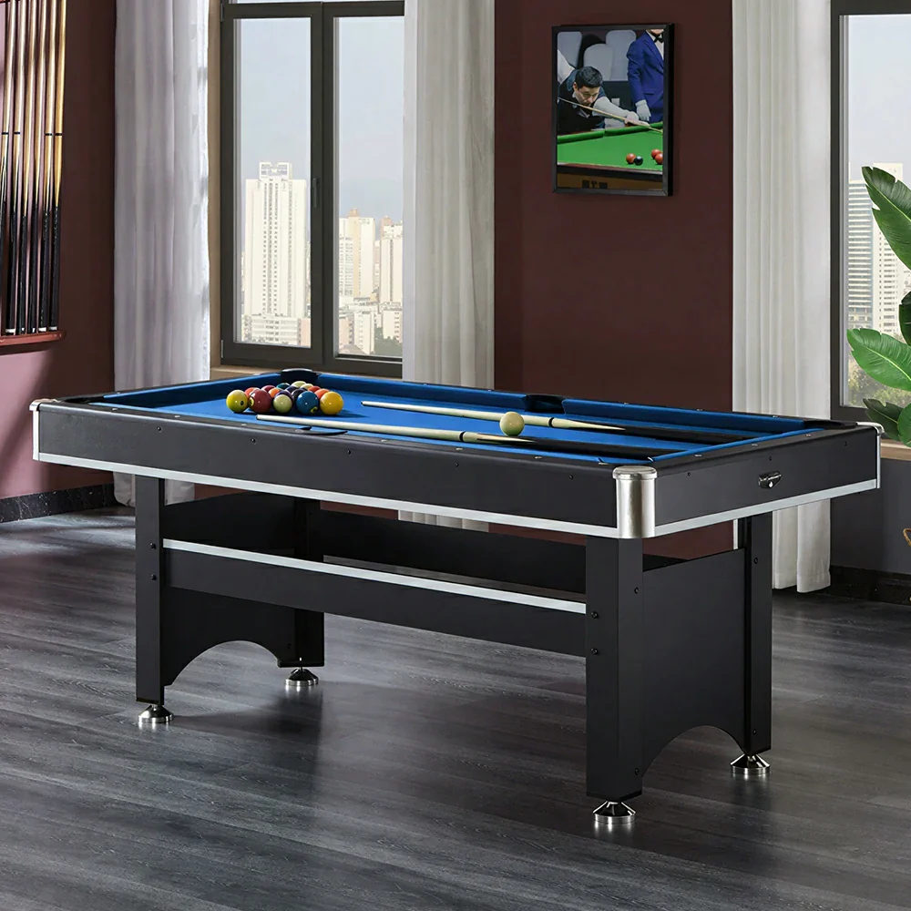 CUETIQ 6FT Classic Billiard Table with Green Felt and Non-Foldable Frame for Game Room - Blue - Image 2