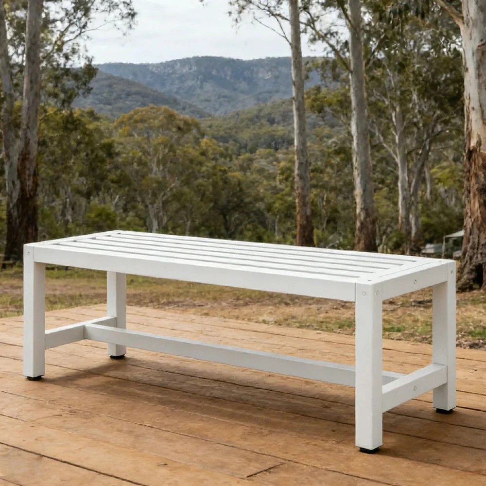 CUETIQ Outdoor Pool Table Bench - Reinforced Connecting Bar Design Metal Frame Waterproof Outdoor Seating for Backyard Patio Games - White - Image 2