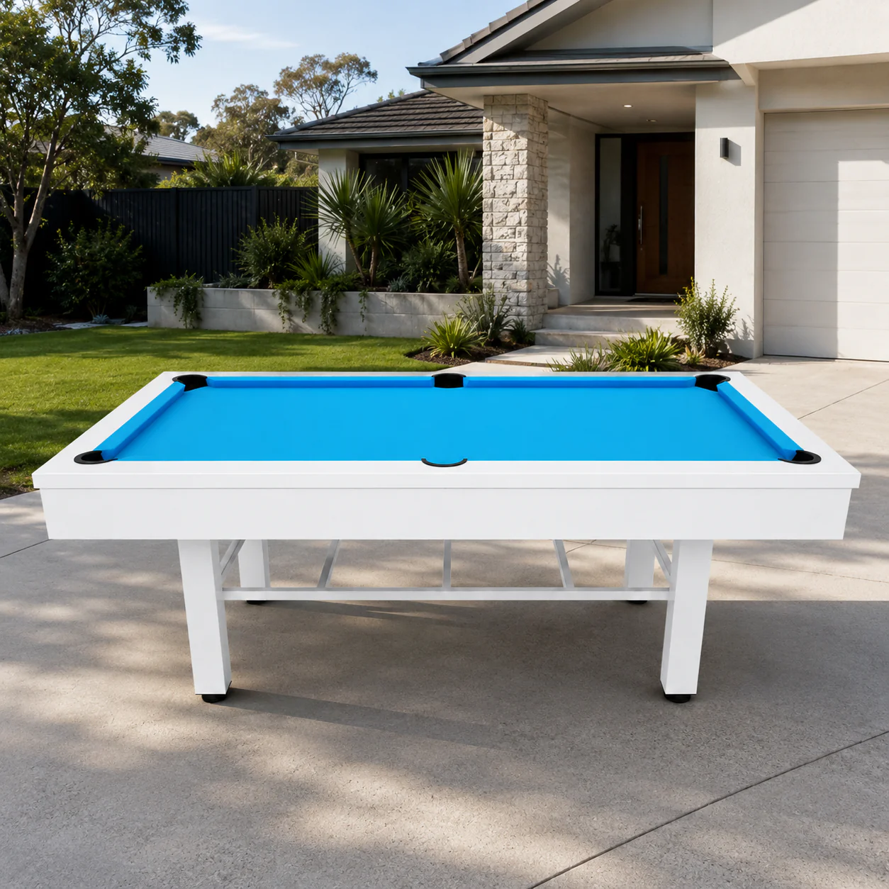 CUETIQ 7FT Outdoor Pool Table - Straight Leg Design Metal Frame Waterproof Billiard Table for Backyard Patio Games - Black & Purple - Image 6