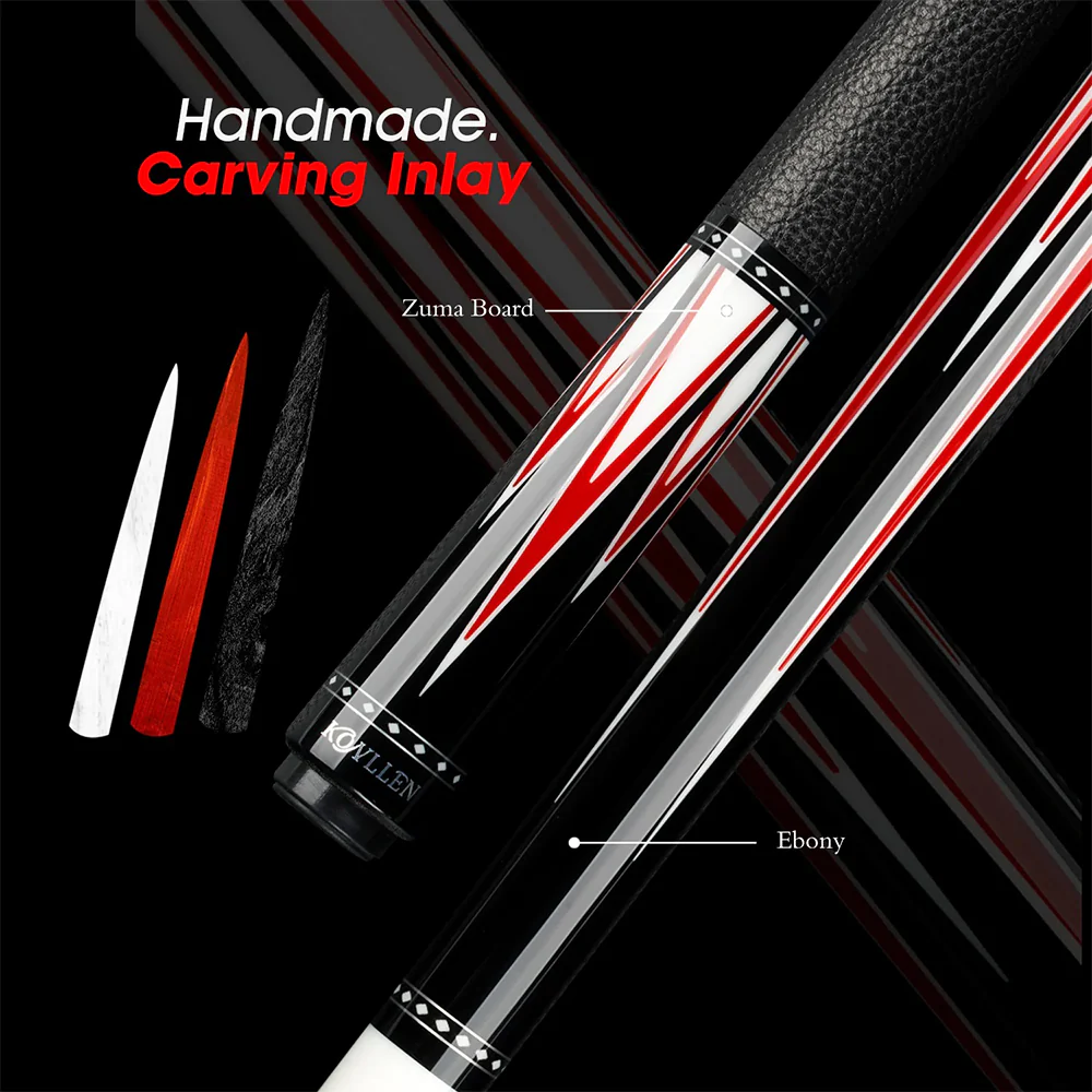 KONLLEN  Premier Professional AK75-001 18.5-20OZ 2-Piece Pool Cue Black Ebony Wood 147CM Billiard Cue - Red&Black - Image 5