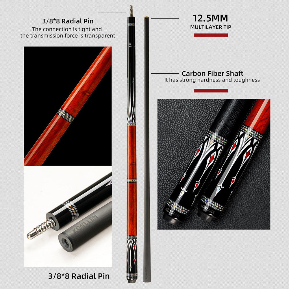 KONLLEN Premier Professional AS-1F 18.5-20OZ 2-Piece Pool Cue Maple Wood 147CM Billiard Cue - Red&Black - Image 5