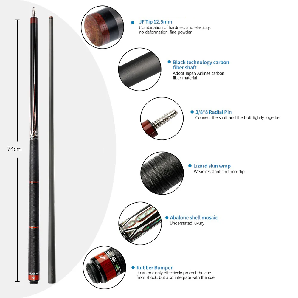 KONLLEN Premier Professional JF20-21F 2-Piece Pool Cue Maple Wood 18.5-20OZ Billiard Cue 147CM - Red&Black - Image 3