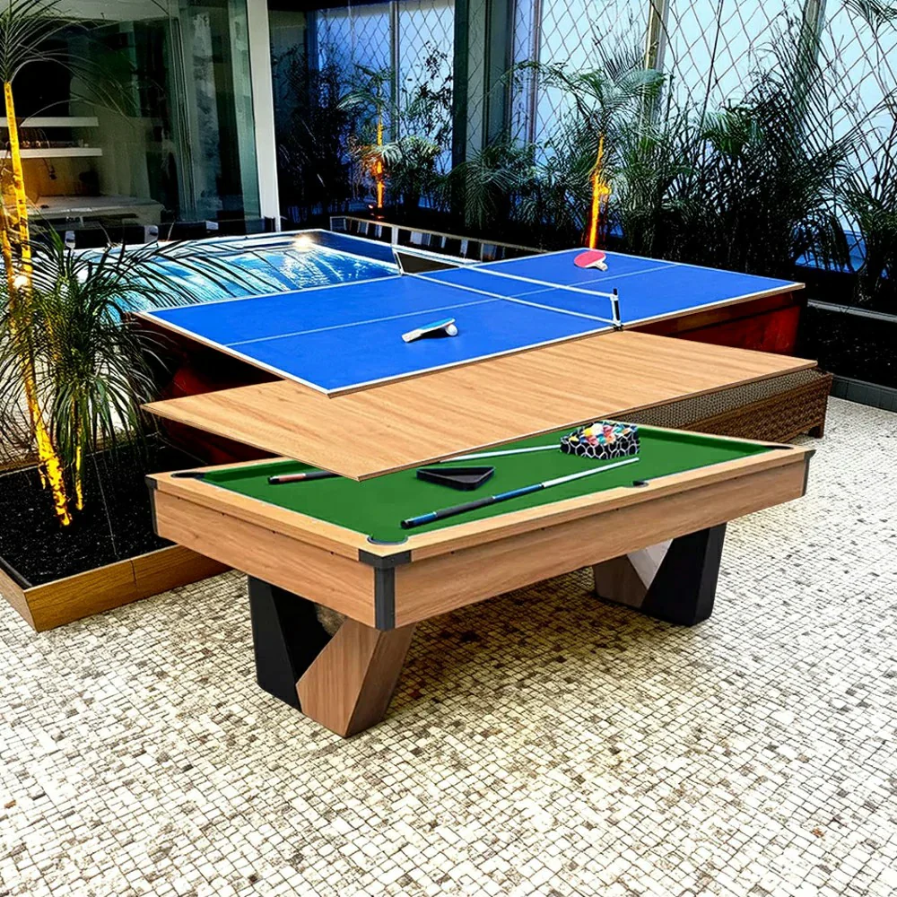 QUESLA 9FT 3-in-1 Marble Pool Table - Billiards, Ping Pong & Office Desk, Ball Return System - Image 6