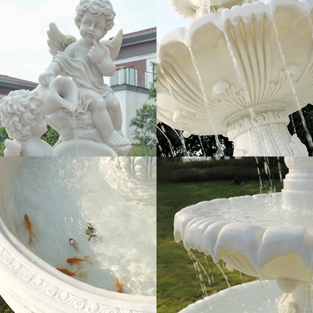 SOLARA Angel 3 Tier Garden Sandstone Water Feature Outdoor Garden, Backyard Water Fountain - Beige - Image 3