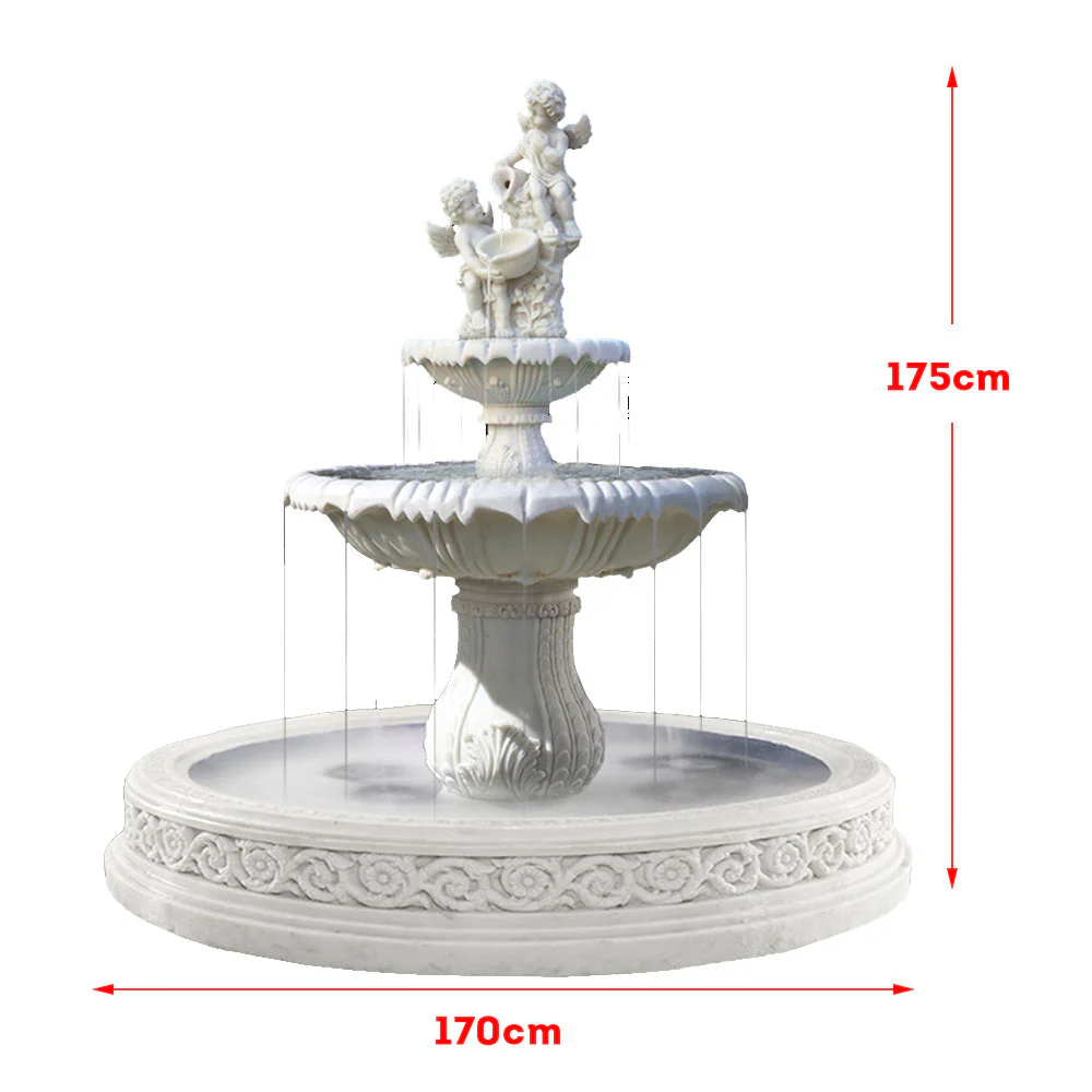 SOLARA Angel 3 Tier Garden Sandstone Water Feature Outdoor Garden, Backyard Water Fountain - Beige - Image 4
