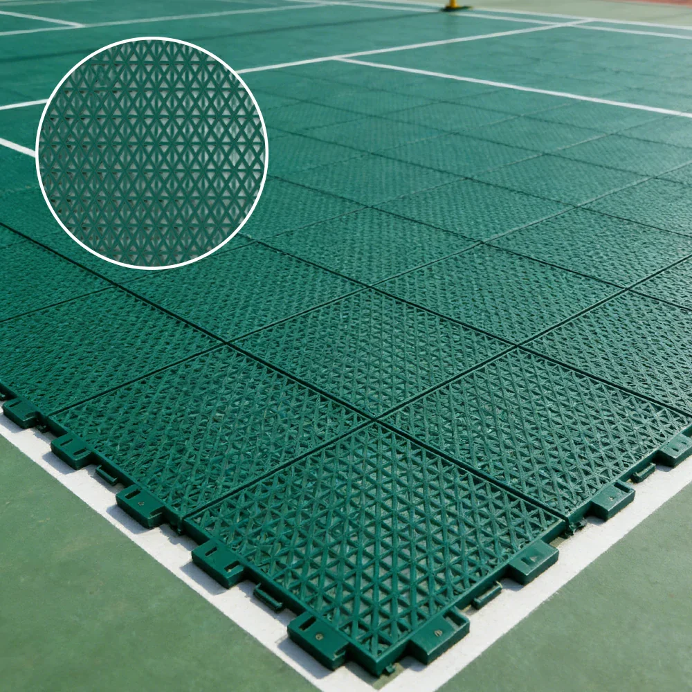 DUNK MASTER Interlocking Sports Floor Tiles - Double Layer Anti-Slip Basketball Court Flooring Modular Tiles 10/20/30 Square Meters - Dark Green - Image 2