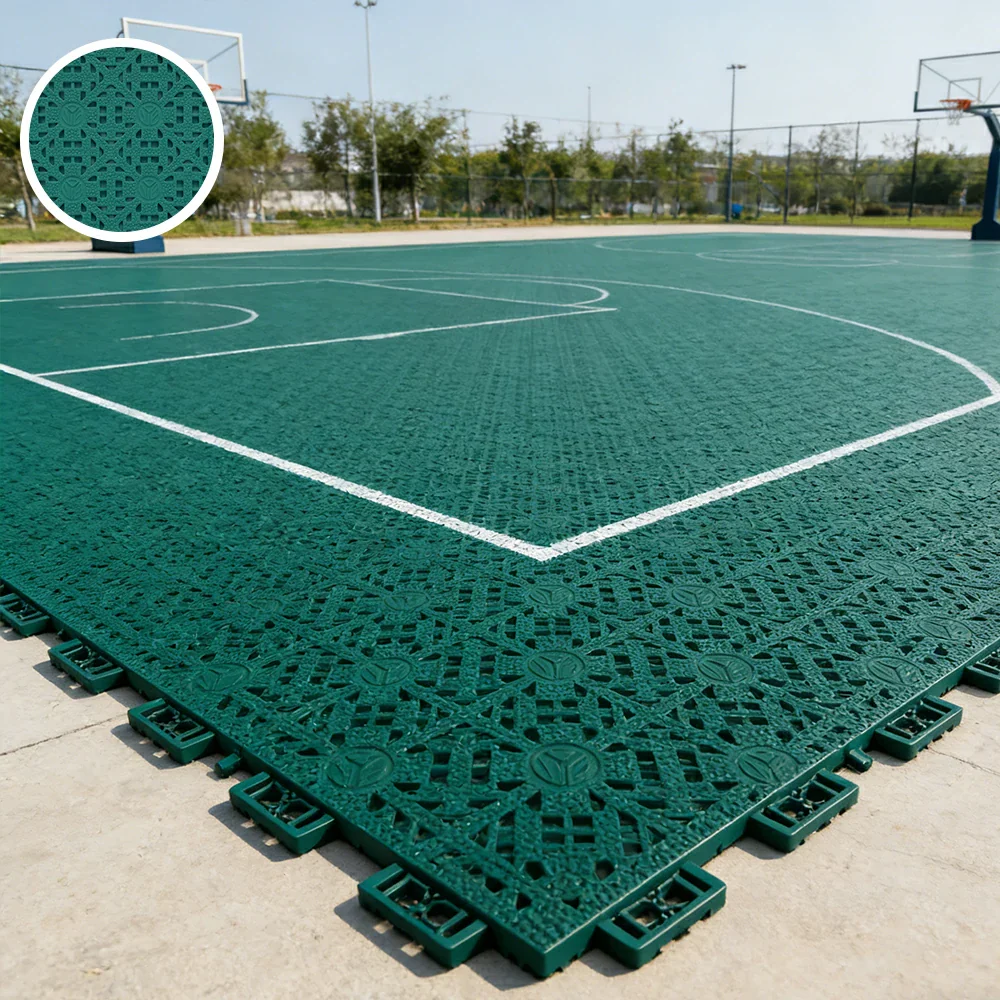 DUNK MASTER Interlocking Sports Floor Tiles - Anti-Slip Shock Absorbing Modular Court Flooring for Basketball Courts 10/20/30 Square Meters - Dark Green - Image 2