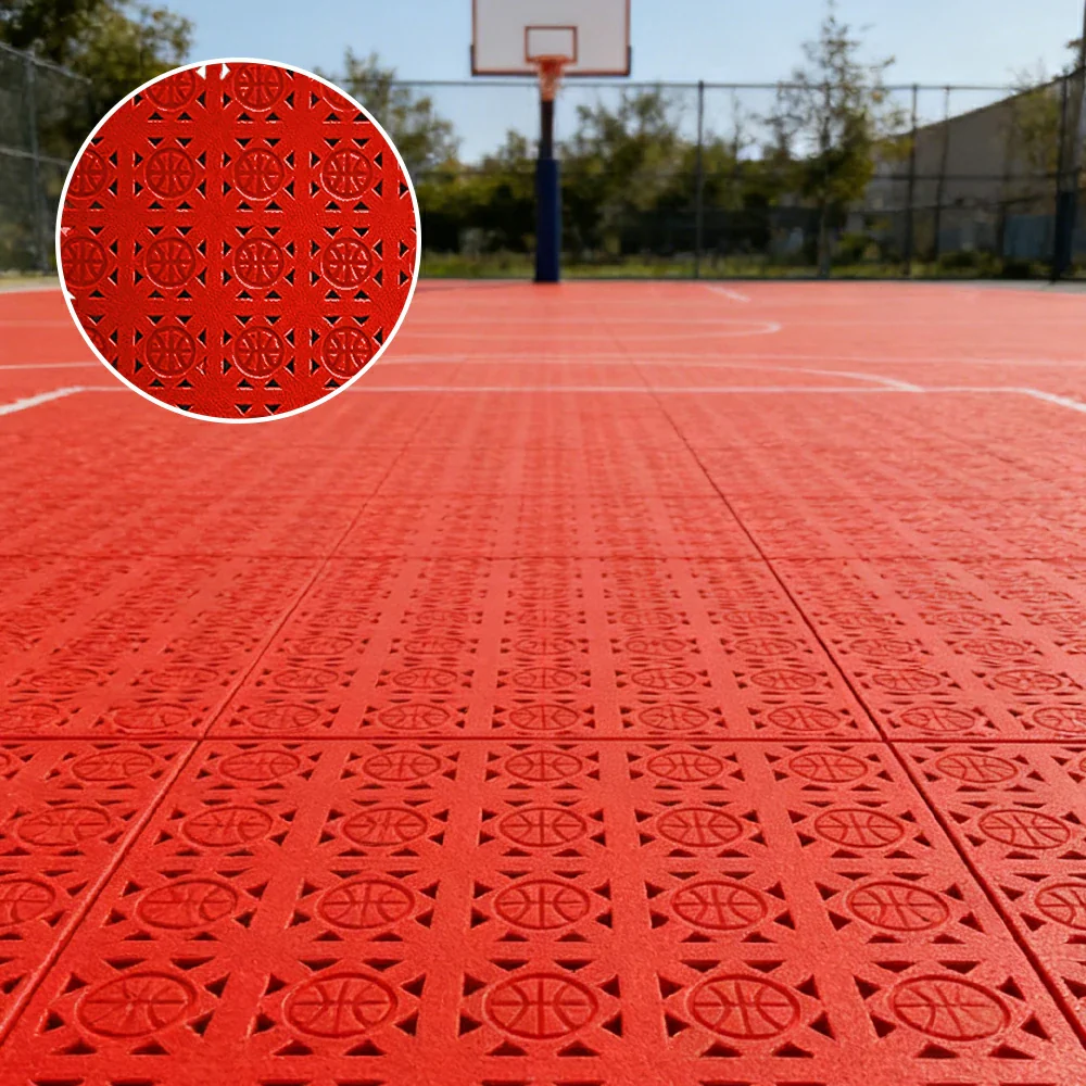 DUNK MASTER Interlocking Sports Floor Tiles - Anti-Slip Shock Absorbing Modular Court Flooring 10/20/30  Square Meters Basketball Court Outdoor Use - Pink - Image 2