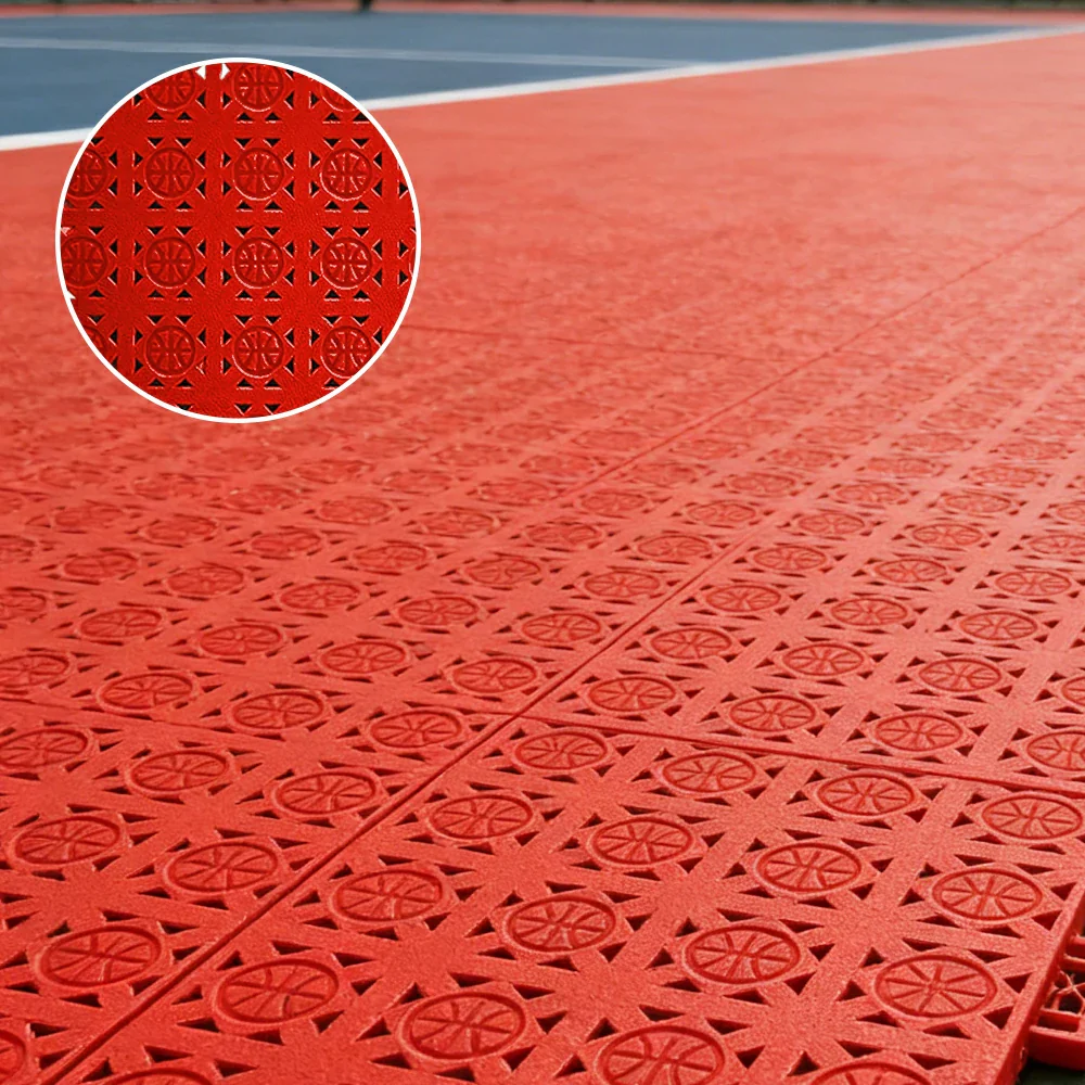 DUNK MASTER Interlocking Sports Floor Tiles - Anti-Slip Shock Absorbing Modular Court Flooring 10/20/30  Square Meters Basketball Court Outdoor Use - Pink - Image 4