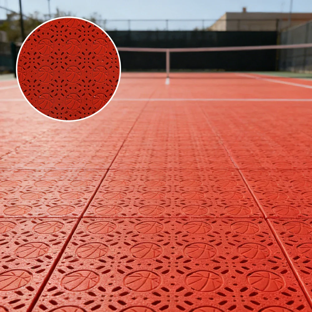 DUNK MASTER Interlocking Sports Floor Tiles - Anti-Slip Shock Absorbing Modular Court Flooring 10/20/30  Square Meters Basketball Court Outdoor Use - Red - Image 2