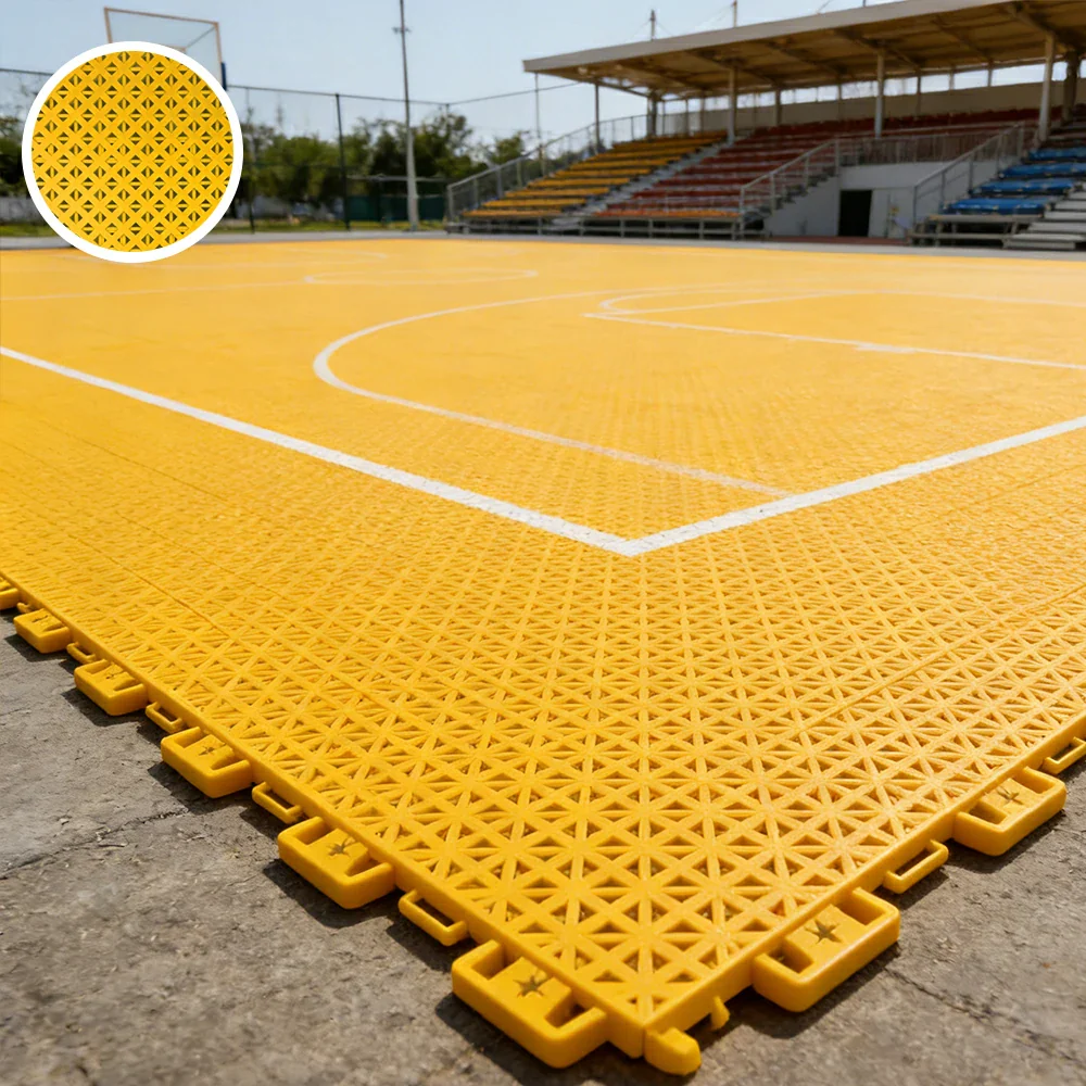 DUNK MASTER Outdoor Interlocking Sports Floor Tiles Anti-Slip Shock Absorbing Basketball Court Flooring 10/20/30 Square Meters - Yellow - Image 4
