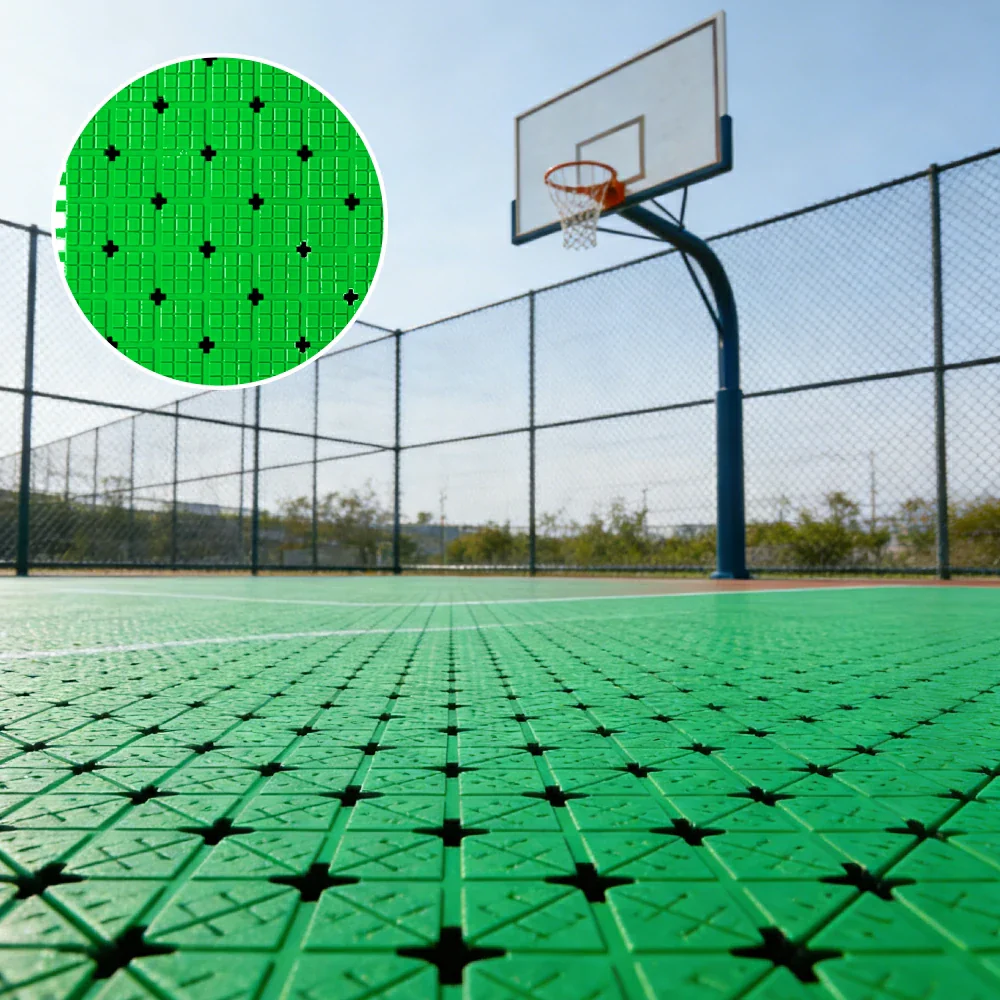 DUNK MASTER Interlocking Sports Flooring Tiles Anti-Slip Shock Absorbing Court Flooring 25cm Modular Tiles 10/20/30sqm Basketball Court Playground - Apple Green - Image 4