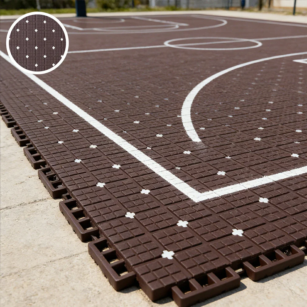 DUNK MASTER Interlocking Sports Flooring Tiles Anti-Slip Shock Absorbing Court Flooring 25cm Modular Tiles 10/20/30sqm Basketball Court Playground - Coffee - Image 2