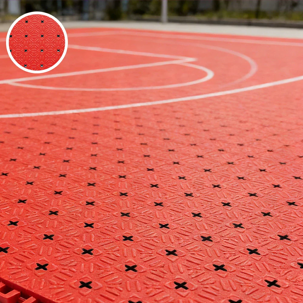 DUNK MASTER Interlocking Sports Flooring Tiles Non-Slip Drainage Court Flooring 10/20/30sqm Outdoor Basketball Court Playground Floor - Red - Image 2