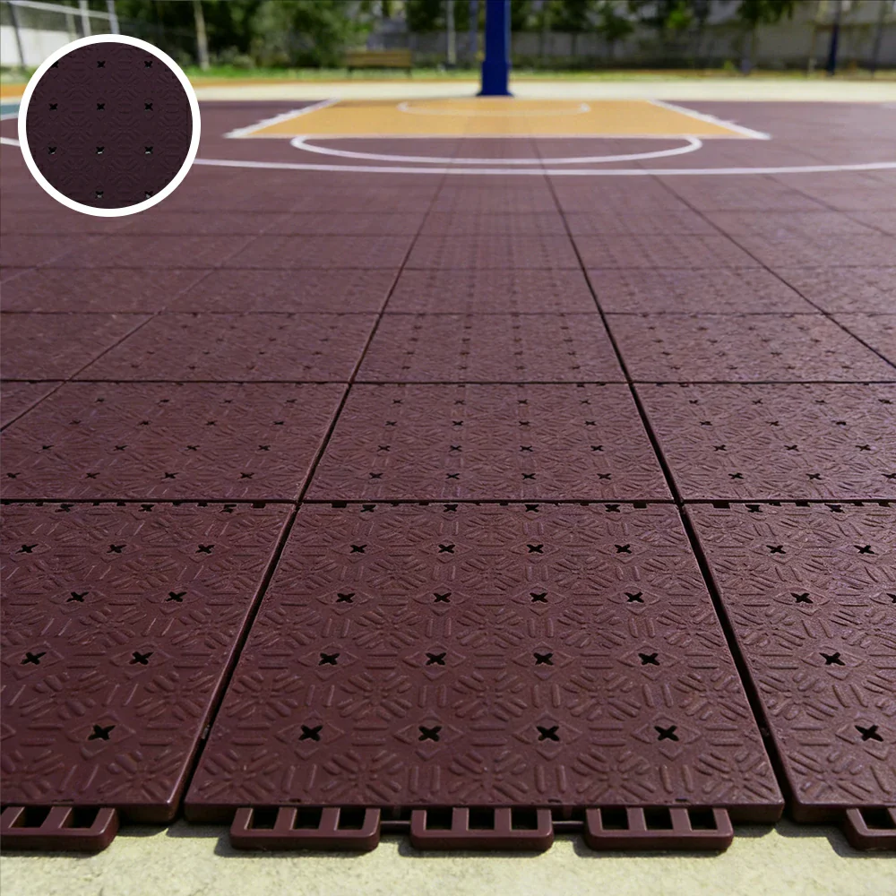 DUNK MASTER Interlocking Sports Flooring Tiles Non-Slip Drainage Court Flooring 10/20/30sqm Outdoor Basketball Court Playground Floor - Coffee - Image 2