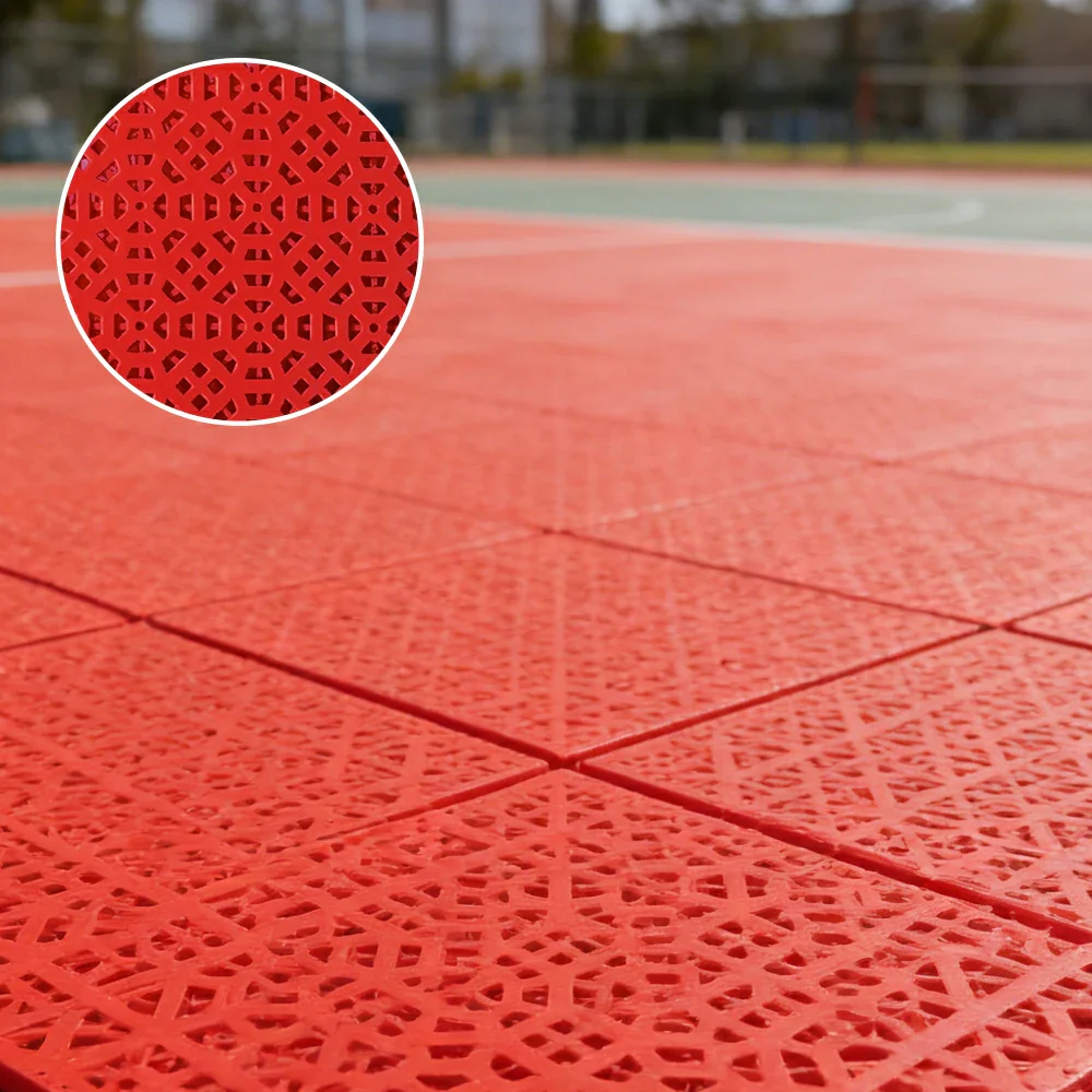 DUNK MASTER Interlocking Sports Floor Tiles - Anti-Slip Grid Pattern Court Flooring 25cm Modular Tiles for Basketball Courts 10/20/30 Square Meters - Red - Image 4