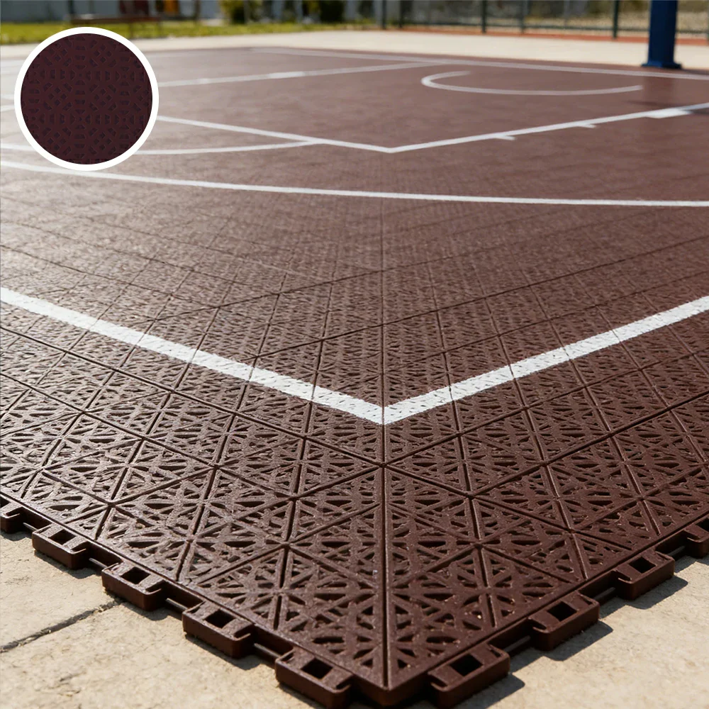 DUNK MASTER Interlocking Sports Floor Tiles - Anti-Slip Grid Pattern Court Flooring 25cm Modular Tiles for Basketball Courts 10/20/30 Square Meters - Coffee - Image 4