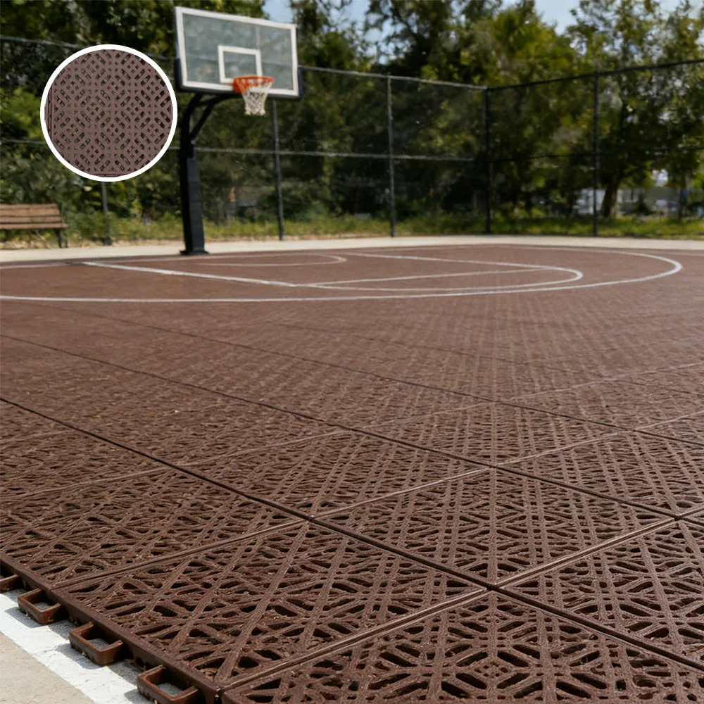 DUNK MASTER Interlocking Sports Floor Tiles - Soft Connection Anti-Slip Court Flooring 34cm Modular Tiles for Basketball Courts 10/20/30 Square Meters - Coffee - Image 2