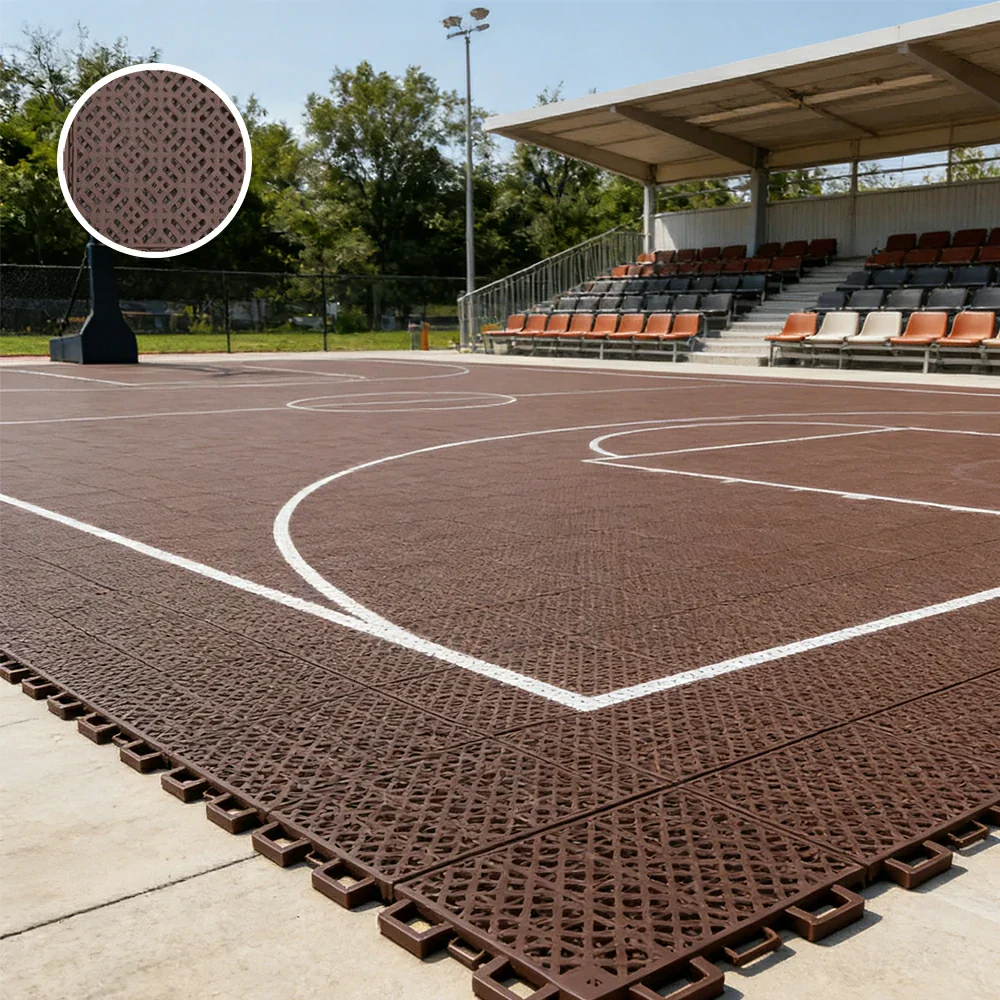 DUNK MASTER Interlocking Sports Floor Tiles - Soft Connection Anti-Slip Court Flooring 34cm Modular Tiles for Basketball Courts 10/20/30 Square Meters - Coffee - Image 4