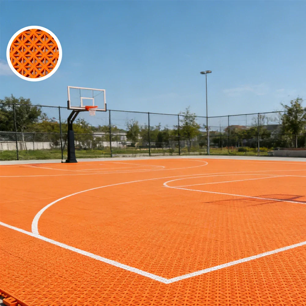 DUNK MASTER Interlocking Sports Floor Tiles - Bamboo Pattern Anti-Slip Court Flooring Modular Tiles for Basketball Courts 10/20/30 Square Meters - Orange - Image 2