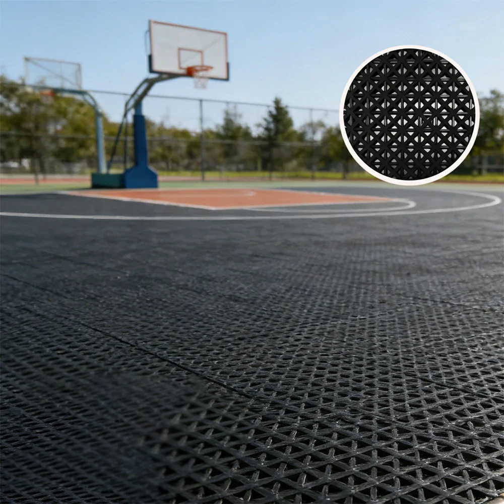 DUNK MASTER Interlocking Sports Floor Tiles - Bamboo Pattern Anti-Slip Court Flooring Modular Tiles for Basketball Courts 10/20/30 Square Meters - Black - Image 2