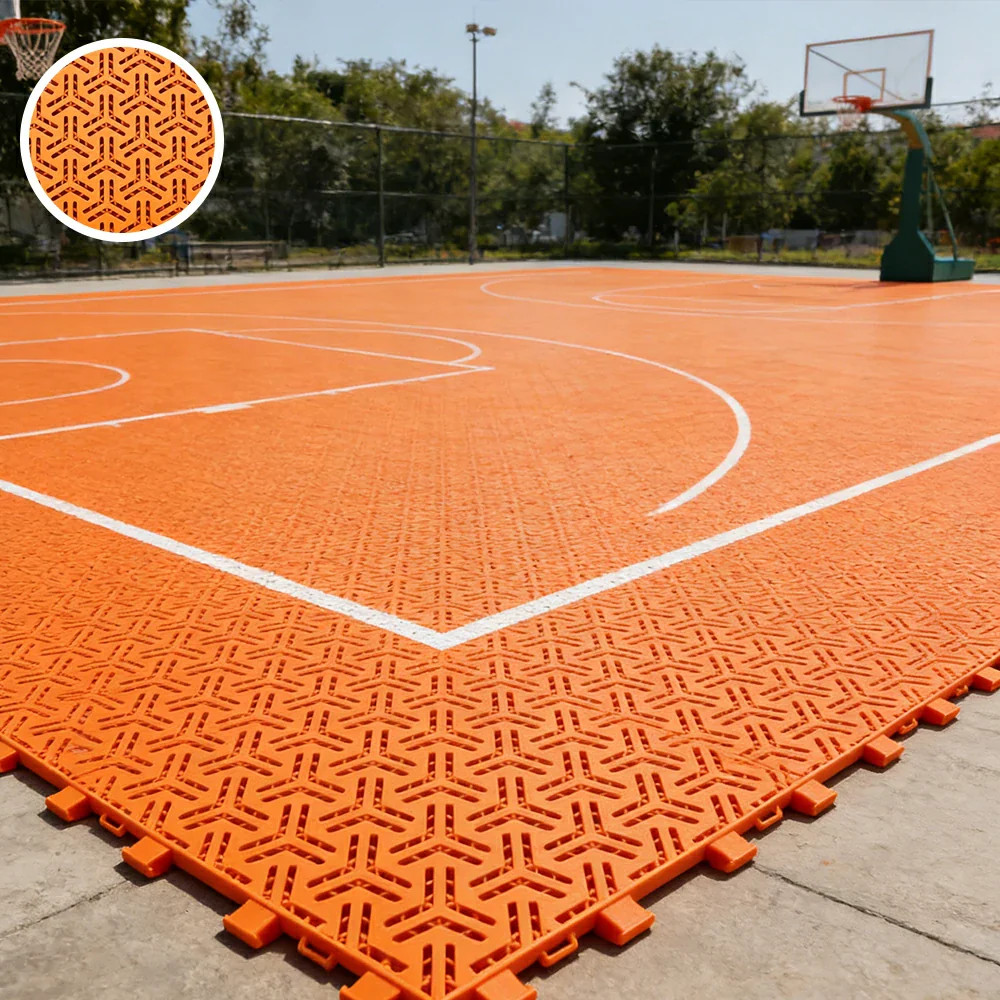 DUNK MASTER Interlocking Sports Floor Tiles - Flight Key Plus Anti-Slip Court Flooring Modular Tiles for Basketball Courts 10/20/30 Square Meters - Orange - Image 2