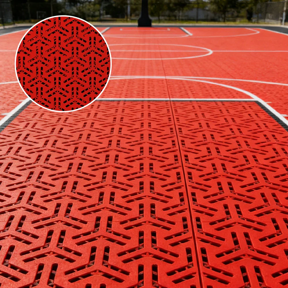DUNK MASTER Interlocking Sports Floor Tiles - Flight Key Plus Anti-Slip Court Flooring Modular Tiles for Basketball Courts 10/20/30 Square Meters - Red - Image 4