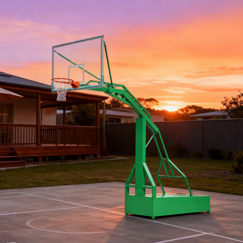 DUNK MASTER Outdoor Basketball Hoop Dunk-Support Dual-Spring Rim, Tempered Glass Backboard with Aluminium Alloy Frame, 3.05m Rim Height - Green - Image 2