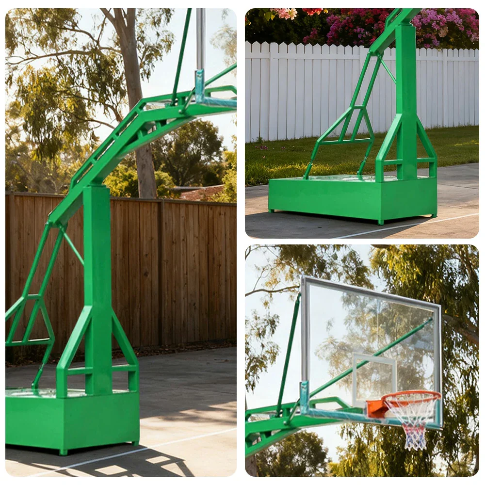 DUNK MASTER Outdoor Basketball Hoop Dunk-Support Dual-Spring Rim, Tempered Glass Backboard with Aluminium Alloy Frame, 3.05m Rim Height - Green - Image 3