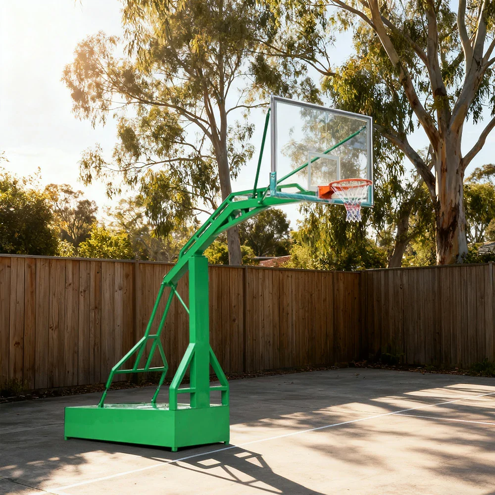 DUNK MASTER Outdoor Basketball Hoop Dunk-Support Dual-Spring Rim, Tempered Glass Backboard with Aluminium Alloy Frame, 3.05m Rim Height - Green - Image 4