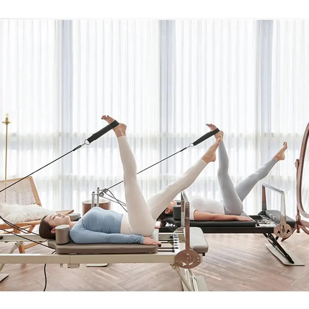 FLEXIO Multi-purpose Foldable Steel Frame Pilates Reformer Pilates Tables - Beige Home Gym - Image 3