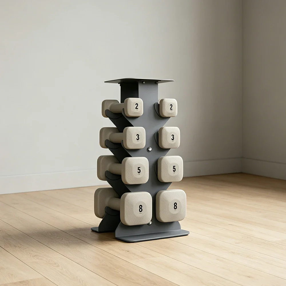 FITPRO Dumbbell Rack Set with 4 Pairs of Dumbbells and Vertical Storage for Small-Space Home Fitness - Grey&White - Image 2