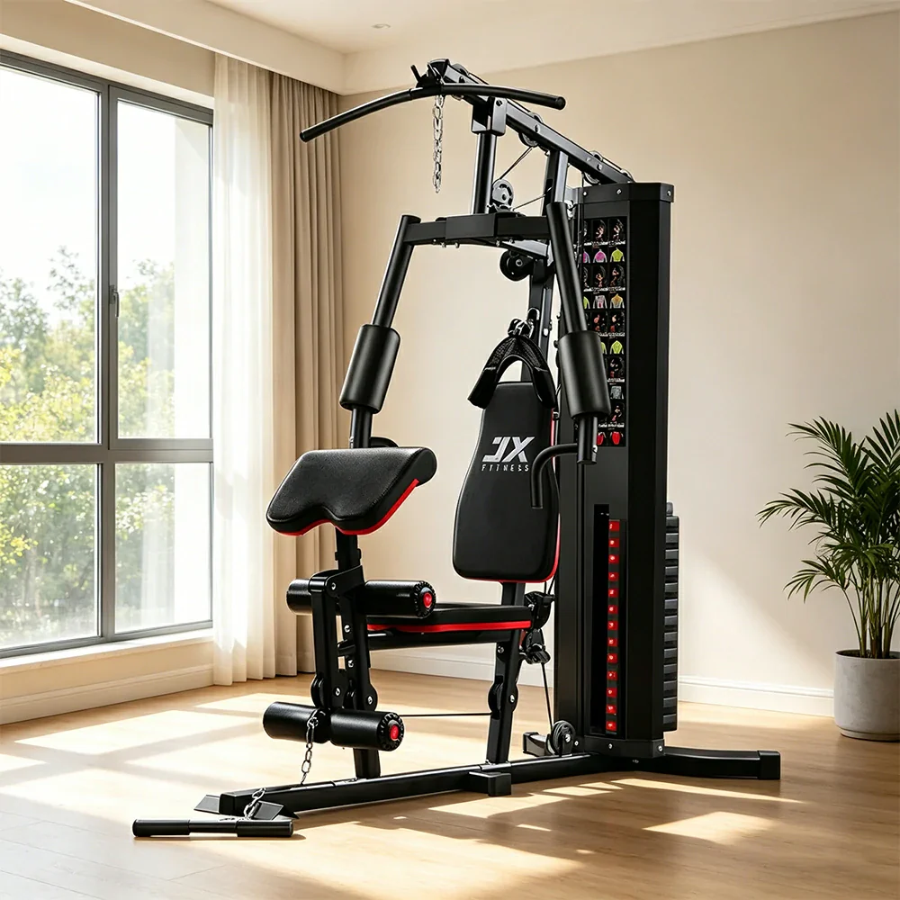 FITPRO Home Gym Multi-Functional Trainer 63KG Adjustable Weight Stack Full Body Workout Bedroom & Home Gym - Red - Image 4