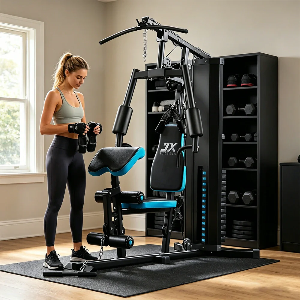 FITPRO Home Gym Multi-Functional Trainer 63KG Adjustable Weight Stack Full Body Workout Bedroom & Home Gym - Blue - Image 7
