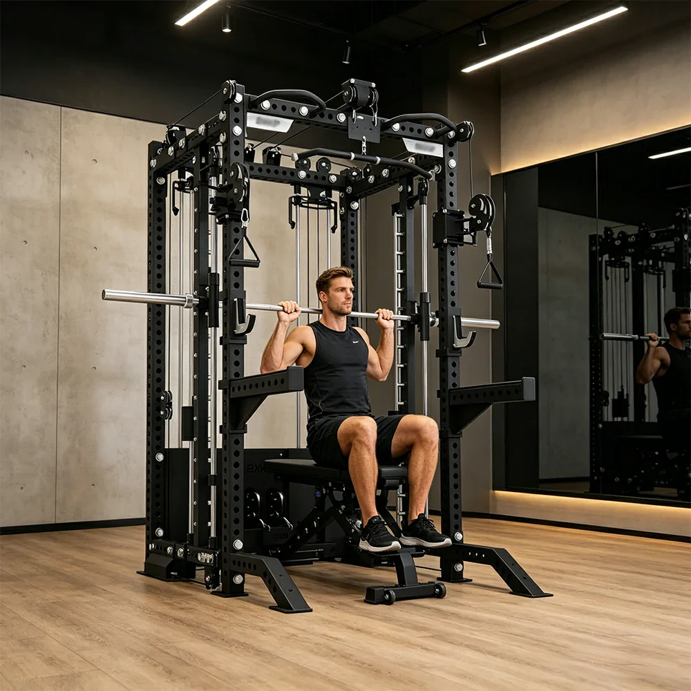 FITPRO All-in-One Smith Multifunction Power Rack 3MM Steel Precision Pulley Full Body Strength Training Home Gym - Black - Image 5