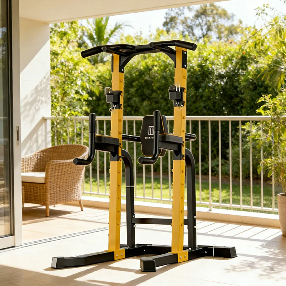 FITPRO Pull Up Station Multi-Function Training Heavy Duty Steel T-Base 206cm Home Gym Strength Equipment - Black&Yellow - Image 2