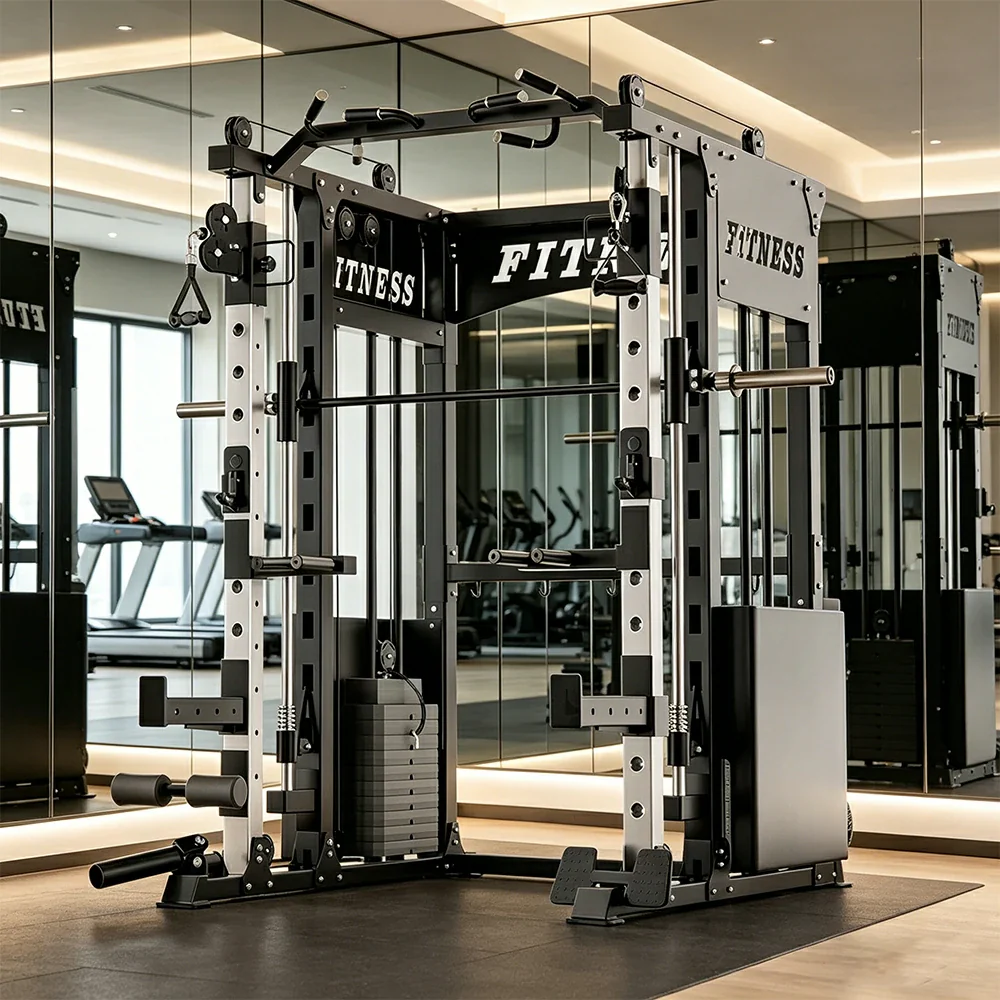 FITPRO Commercial-Grade Smith Home Gym Dual 126KG Weight Stack Multi-Function Full Body Training Home Gym Garage - Black - Image 2