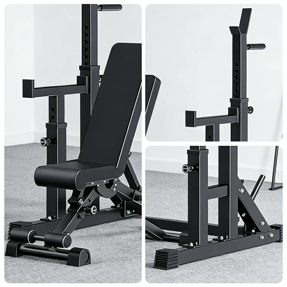 FITPRO Adjustable Squat Rack Barbell Stand Foldable 350kg Capacity Home Gym Compact Training - Black - Image 3
