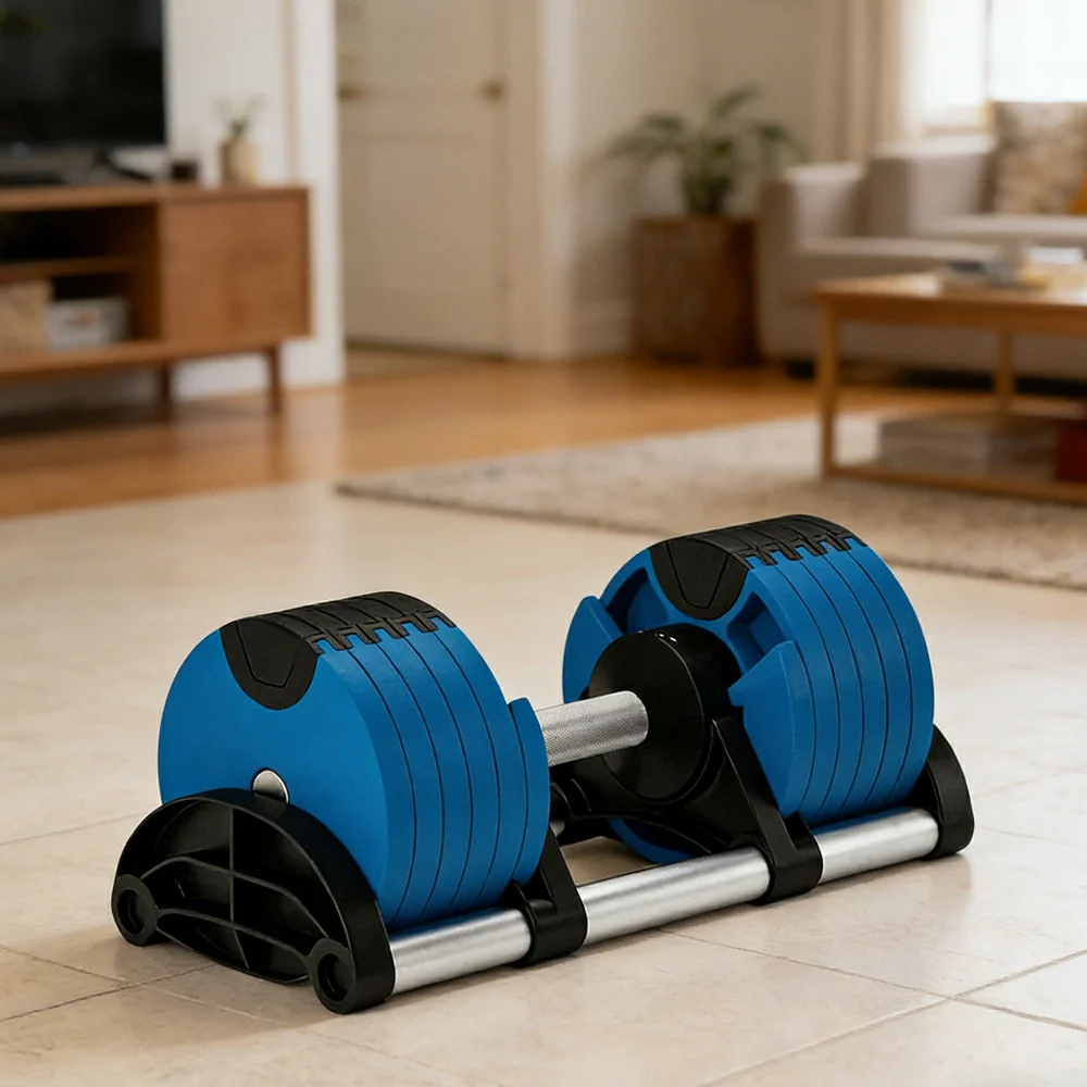 FITPRO Adjustable Dumbbell Set Quick Change Multi Weight Home Gym Compact Strength Training - Blue - Image 2
